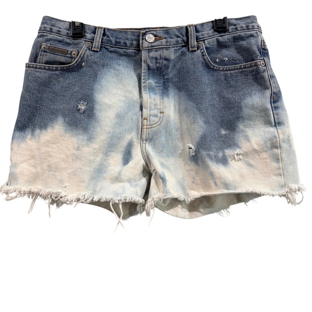 Calvin Klein Jeans Denim Shorts Womens 13 Blue Good Acid Wash Distressed Star